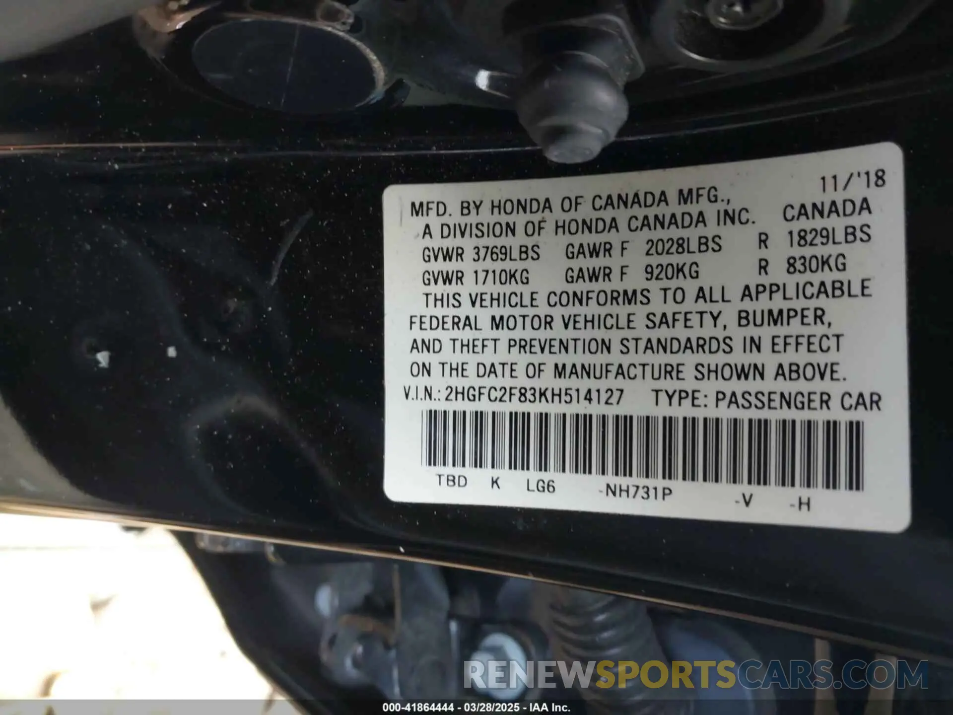 9 Photograph of a damaged car 2HGFC2F83KH514127 HONDA CIVIC 2019