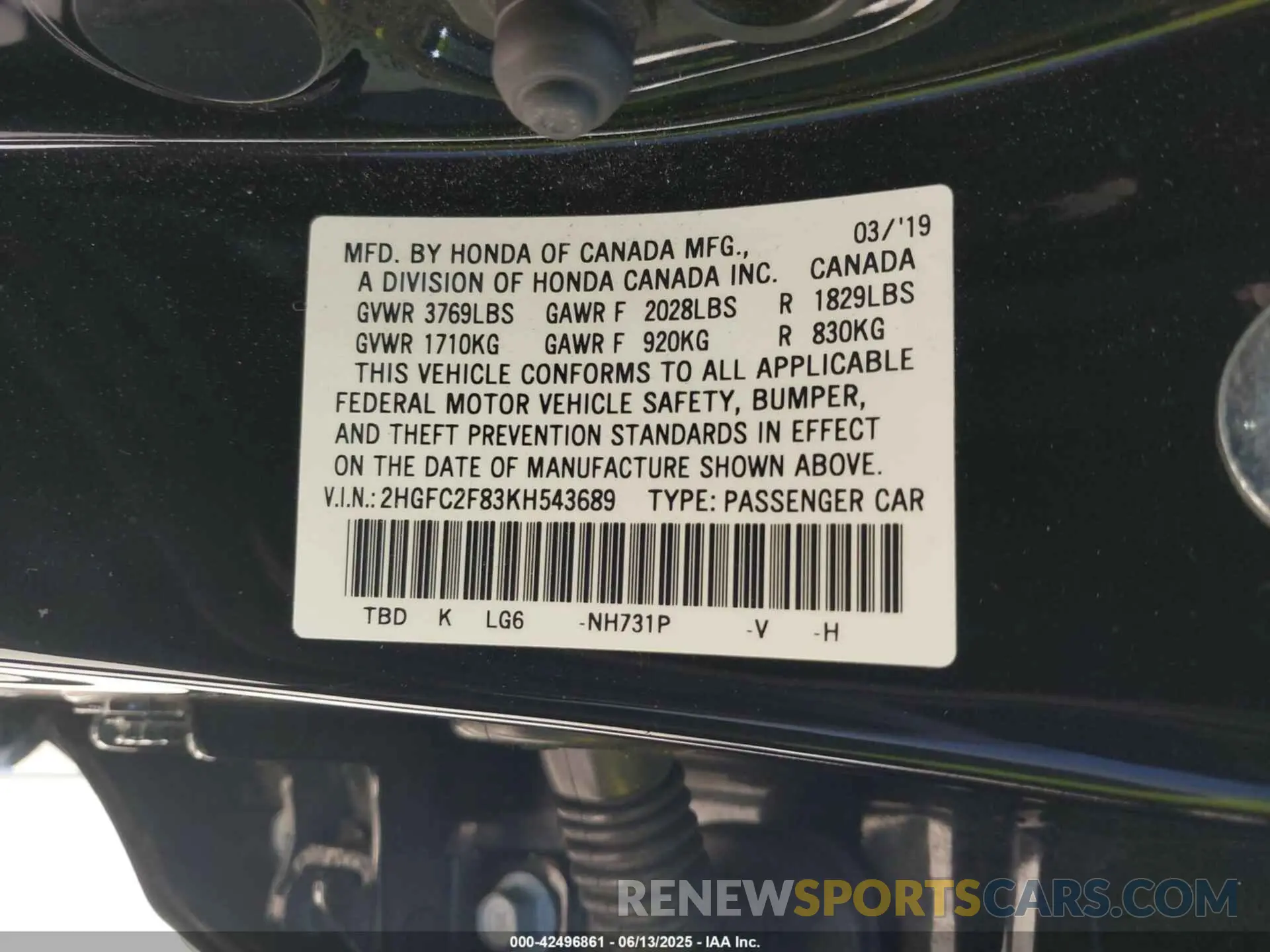 9 Photograph of a damaged car 2HGFC2F83KH543689 HONDA CIVIC 2019