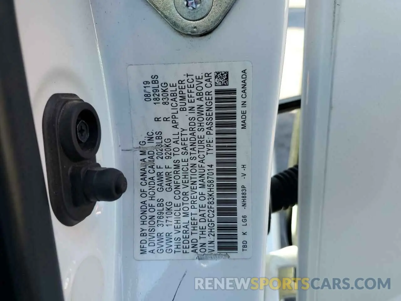 15 Photograph of a damaged car 2HGFC2F83KH587014 HONDA CIVIC 2019