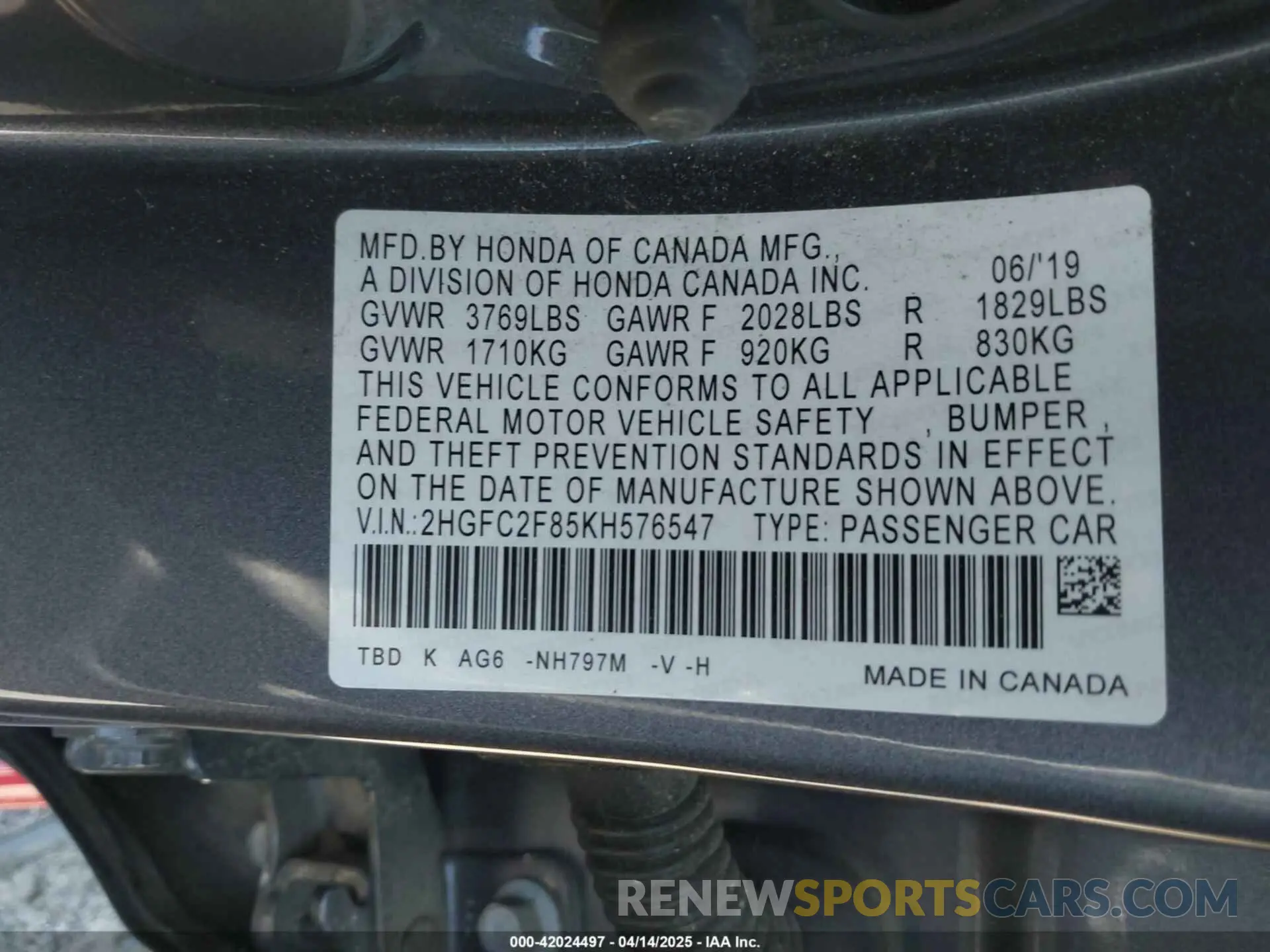 9 Photograph of a damaged car 2HGFC2F85KH576547 HONDA CIVIC 2019