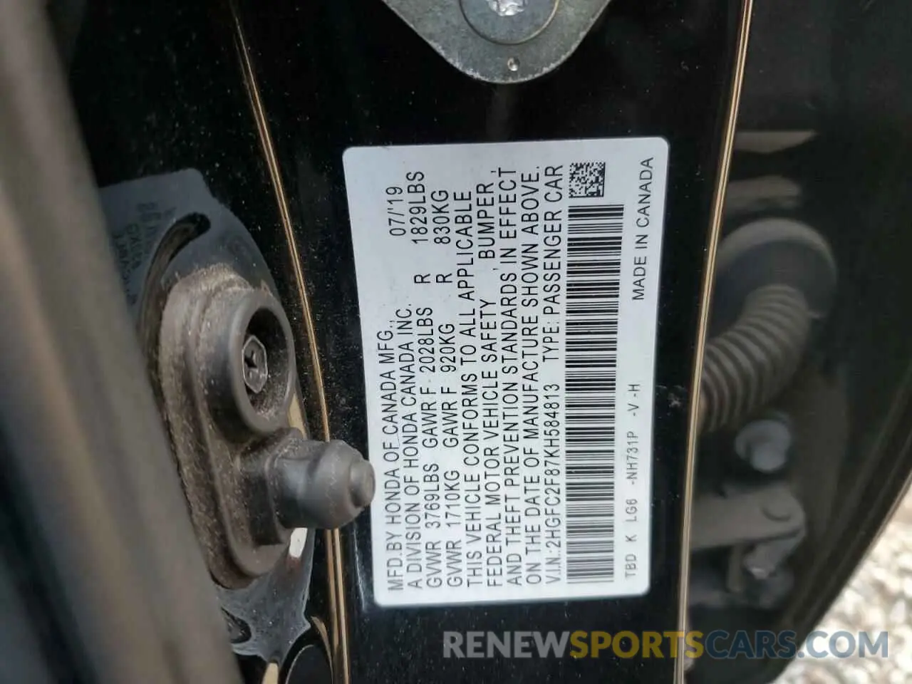 12 Photograph of a damaged car 2HGFC2F87KH584813 HONDA CIVIC 2019