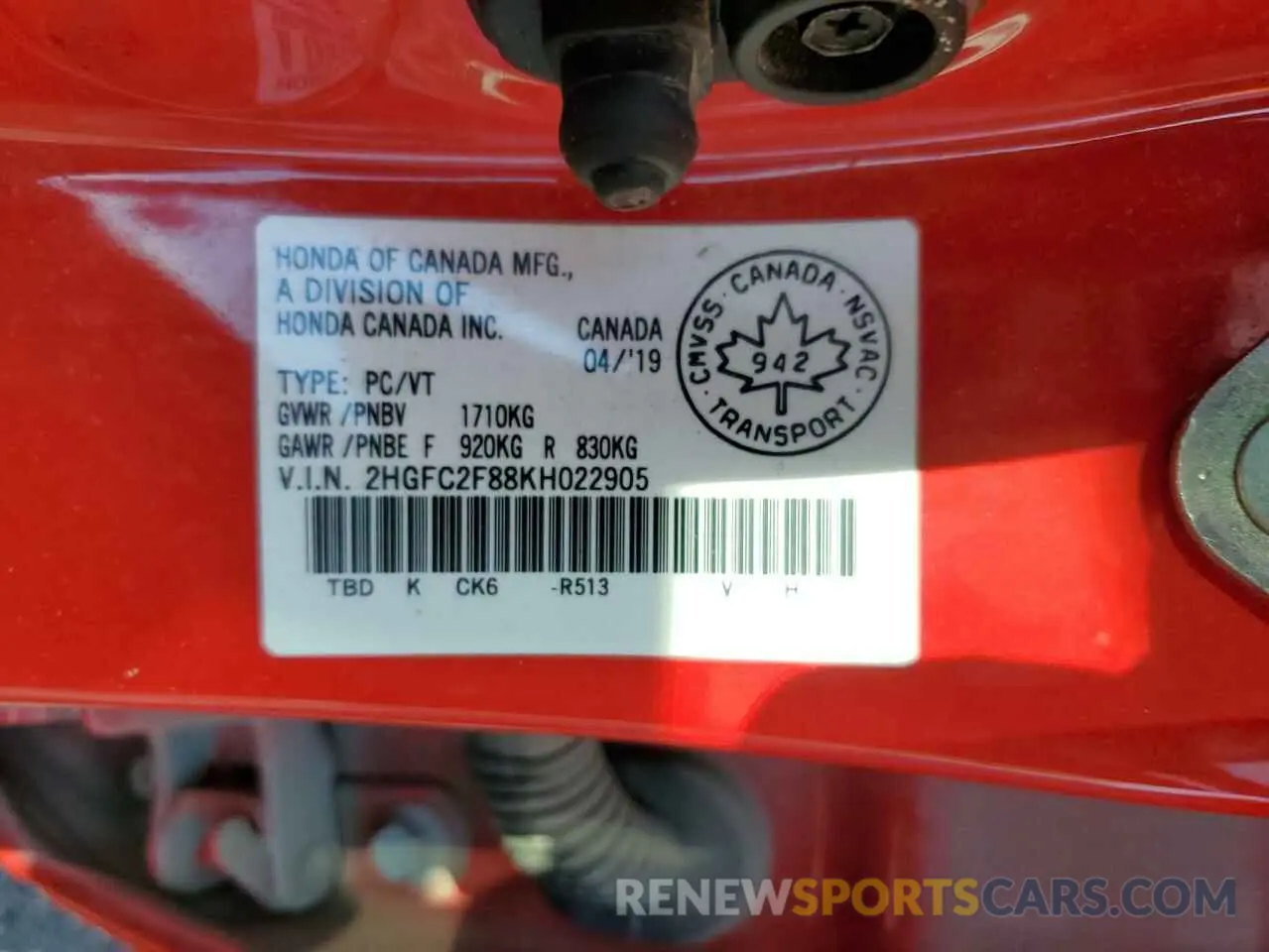 12 Photograph of a damaged car 2HGFC2F88KH022905 HONDA CIVIC 2019