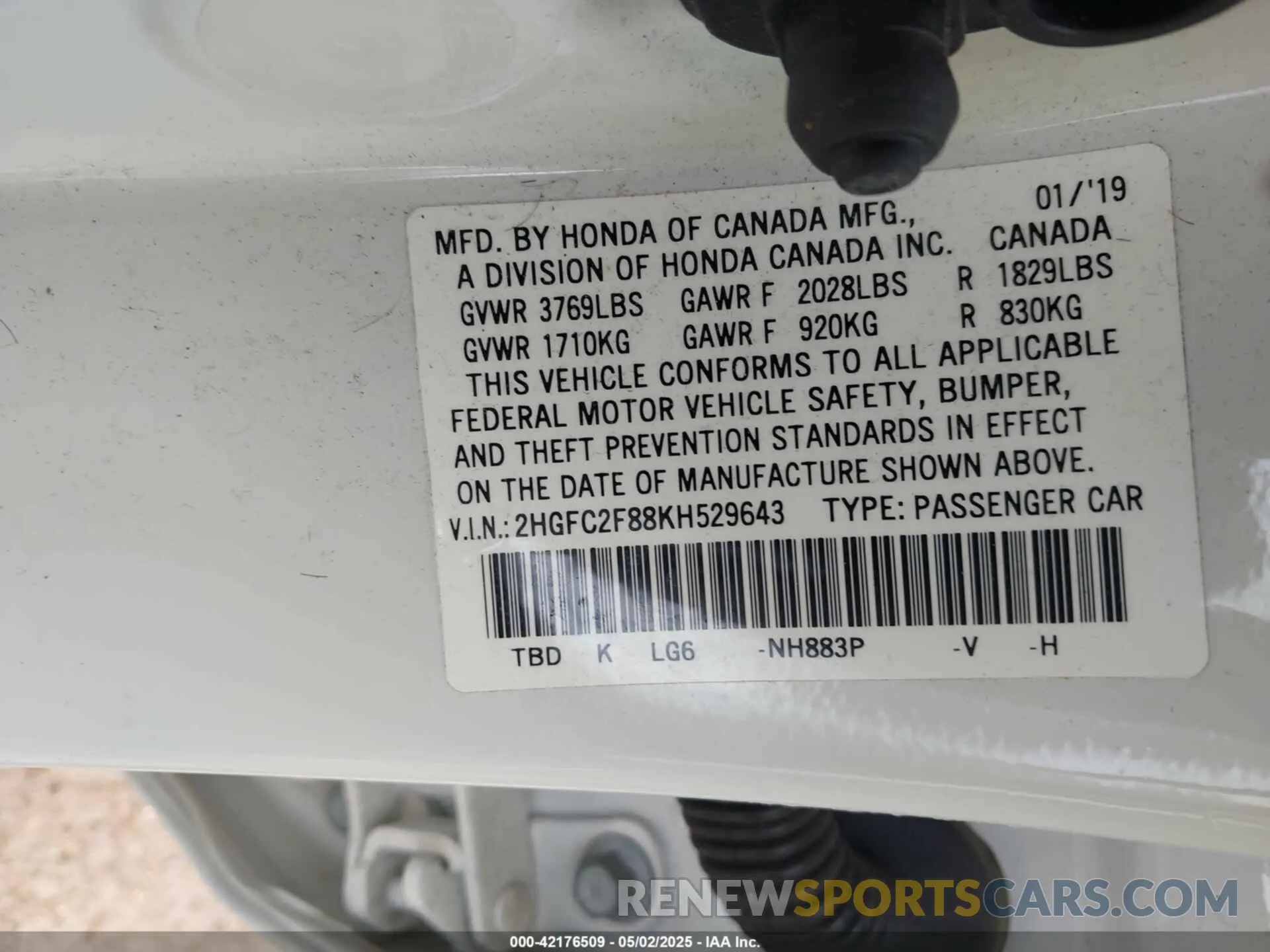 9 Photograph of a damaged car 2HGFC2F88KH529643 HONDA CIVIC 2019