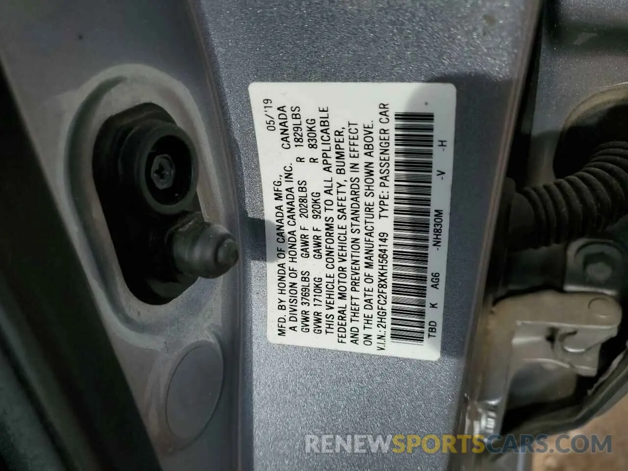 12 Photograph of a damaged car 2HGFC2F8XKH564149 HONDA CIVIC 2019