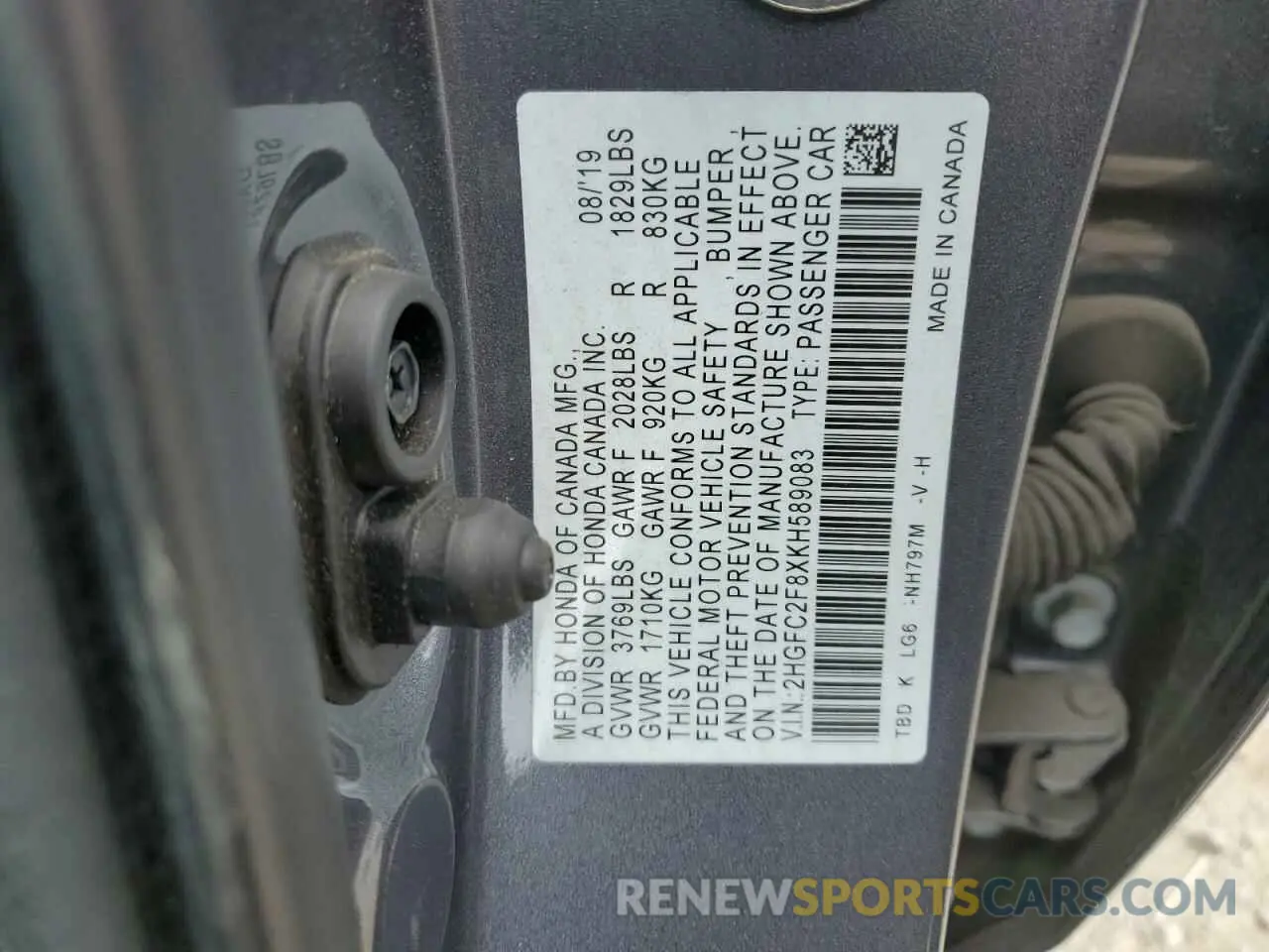 13 Photograph of a damaged car 2HGFC2F8XKH589083 HONDA CIVIC 2019