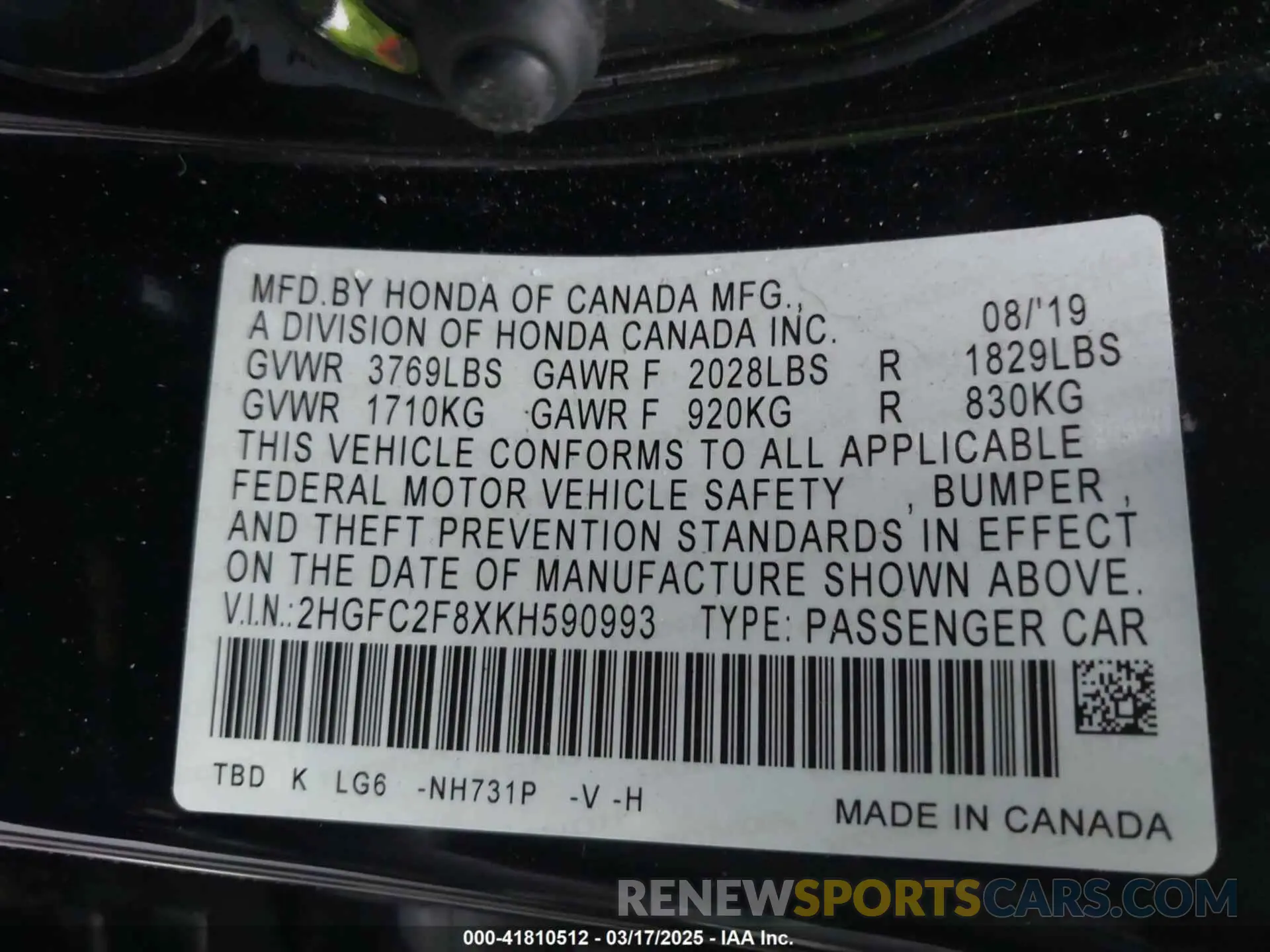 9 Photograph of a damaged car 2HGFC2F8XKH590993 HONDA CIVIC 2019