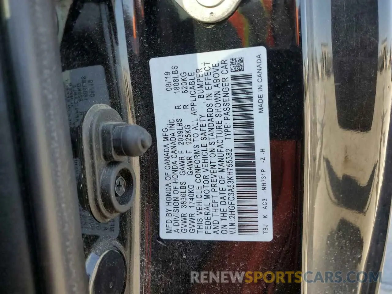 12 Photograph of a damaged car 2HGFC3A53KH755382 HONDA CIVIC 2019