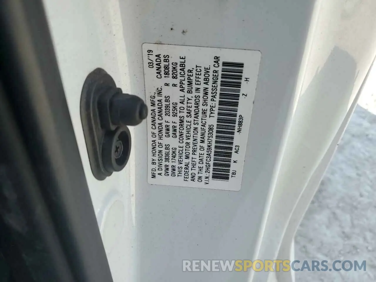 12 Photograph of a damaged car 2HGFC3A59KH753085 HONDA CIVIC 2019