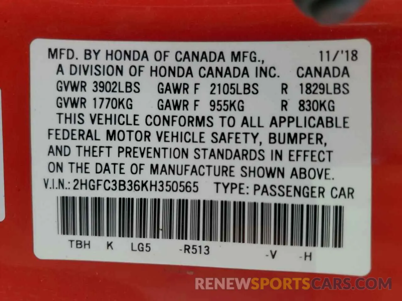 12 Photograph of a damaged car 2HGFC3B36KH350565 HONDA CIVIC 2019