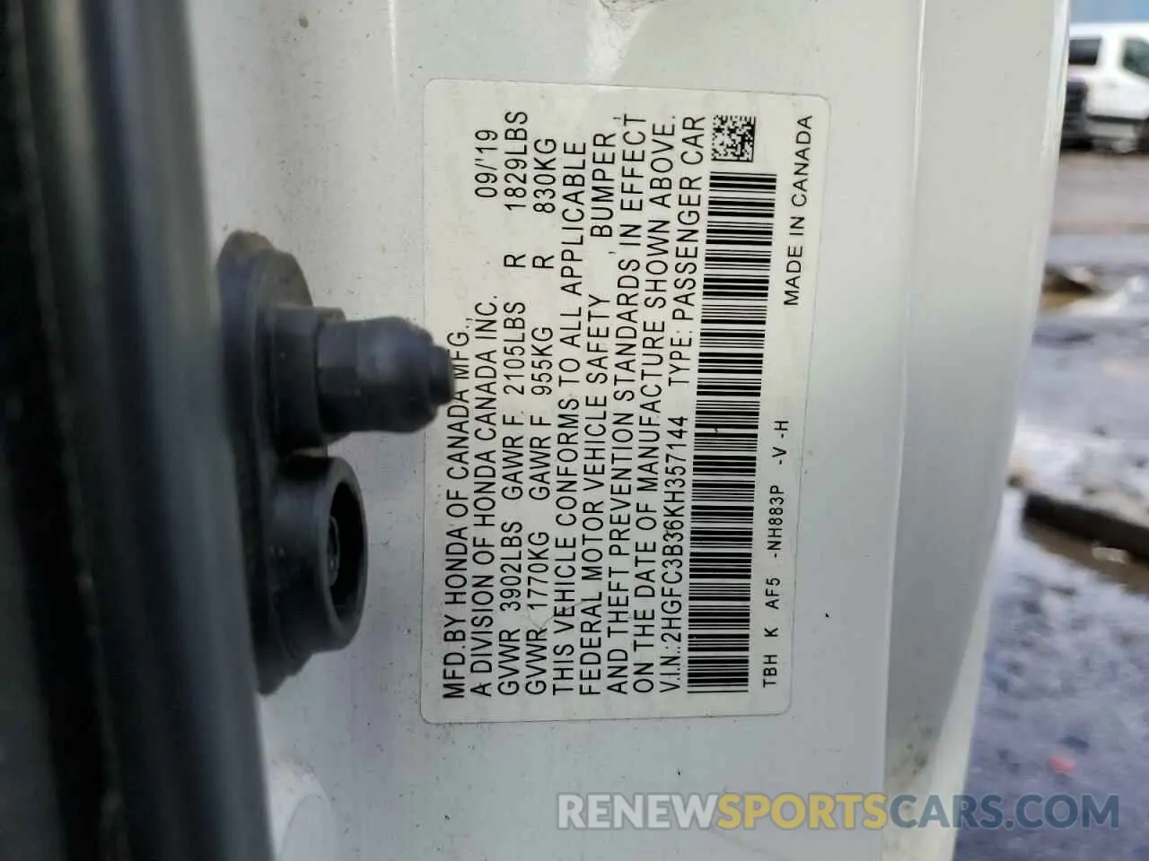 12 Photograph of a damaged car 2HGFC3B36KH357144 HONDA CIVIC 2019