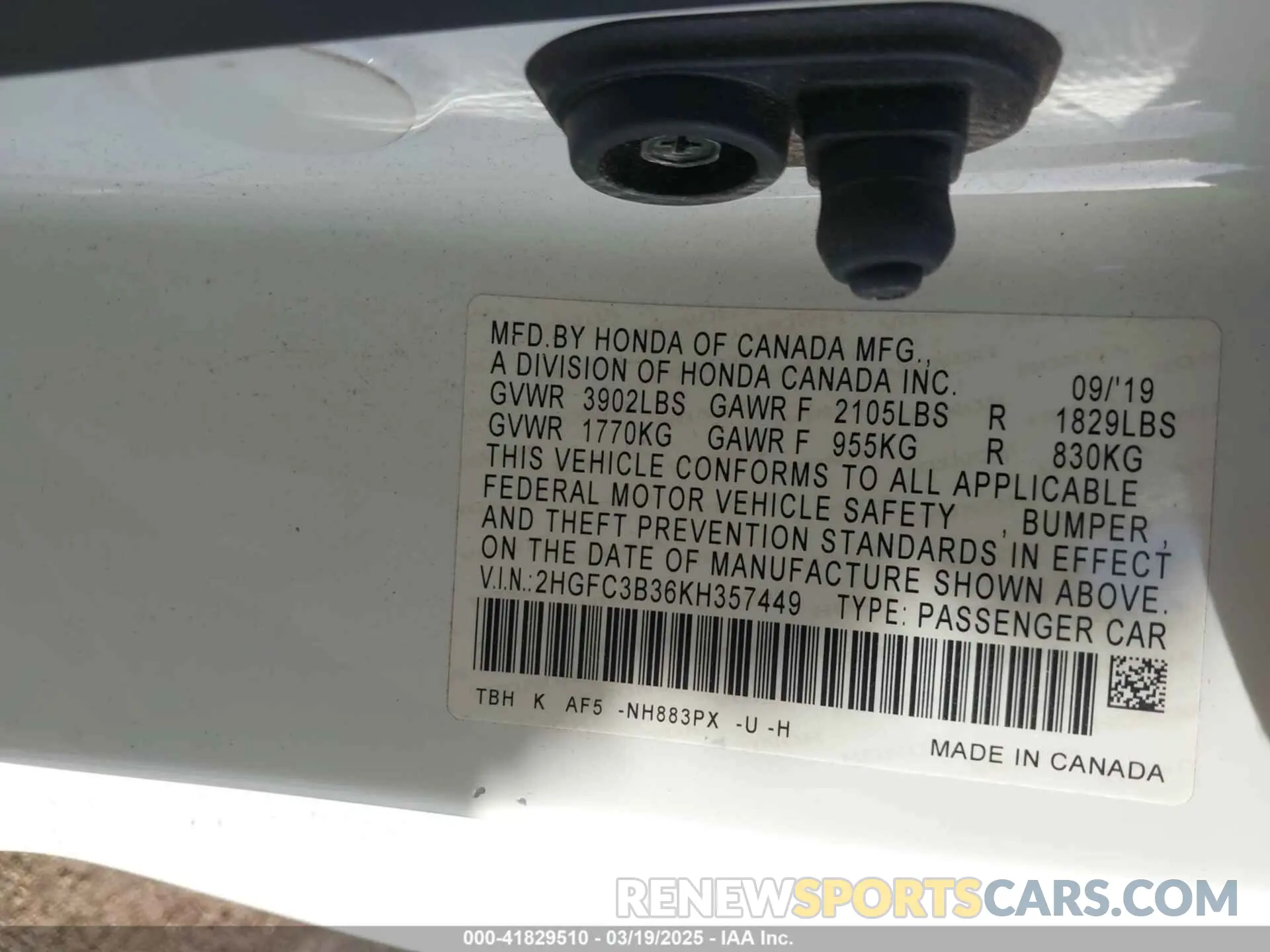 9 Photograph of a damaged car 2HGFC3B36KH357449 HONDA CIVIC 2019