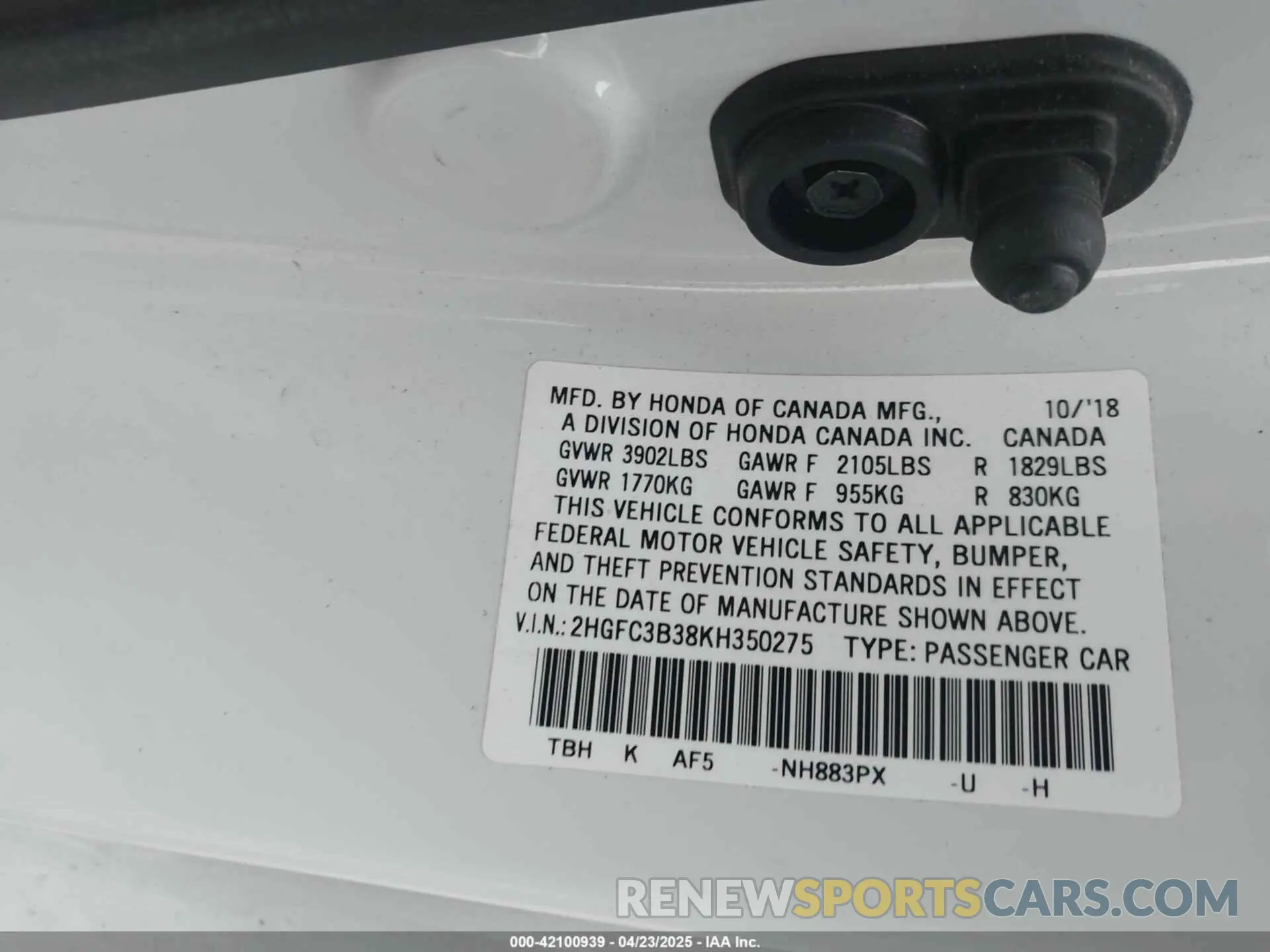 9 Photograph of a damaged car 2HGFC3B38KH350275 HONDA CIVIC 2019
