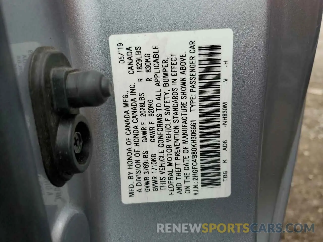 12 Photograph of a damaged car 2HGFC4B80KH306661 HONDA CIVIC 2019