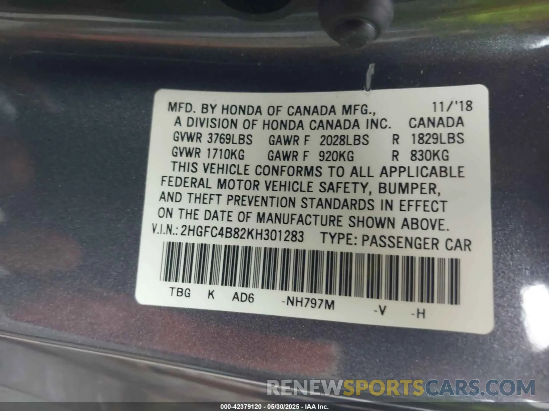 9 Photograph of a damaged car 2HGFC4B82KH301283 HONDA CIVIC 2019