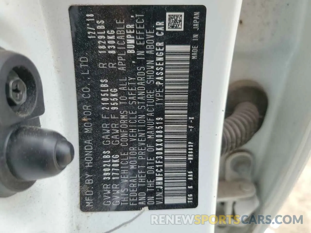 12 Photograph of a damaged car JHMFC1F30KX008519 HONDA CIVIC 2019