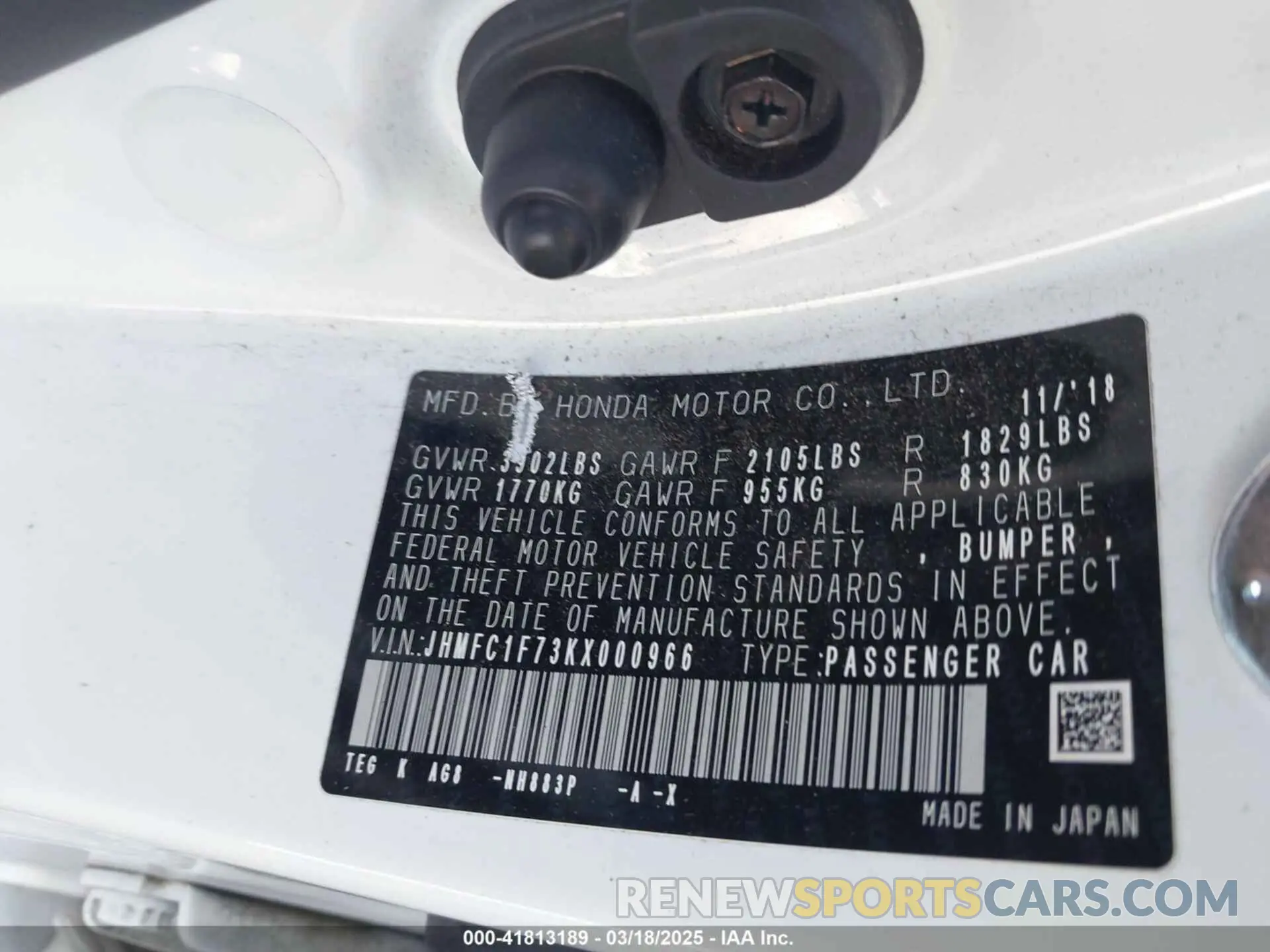 9 Photograph of a damaged car JHMFC1F73KX000966 HONDA CIVIC 2019