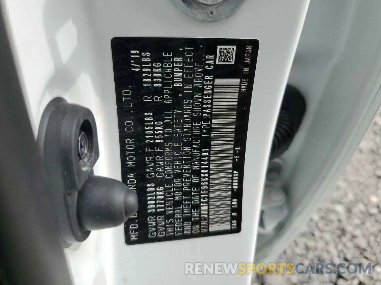12 Photograph of a damaged car JHMFC1F96KX014491 HONDA CIVIC 2019