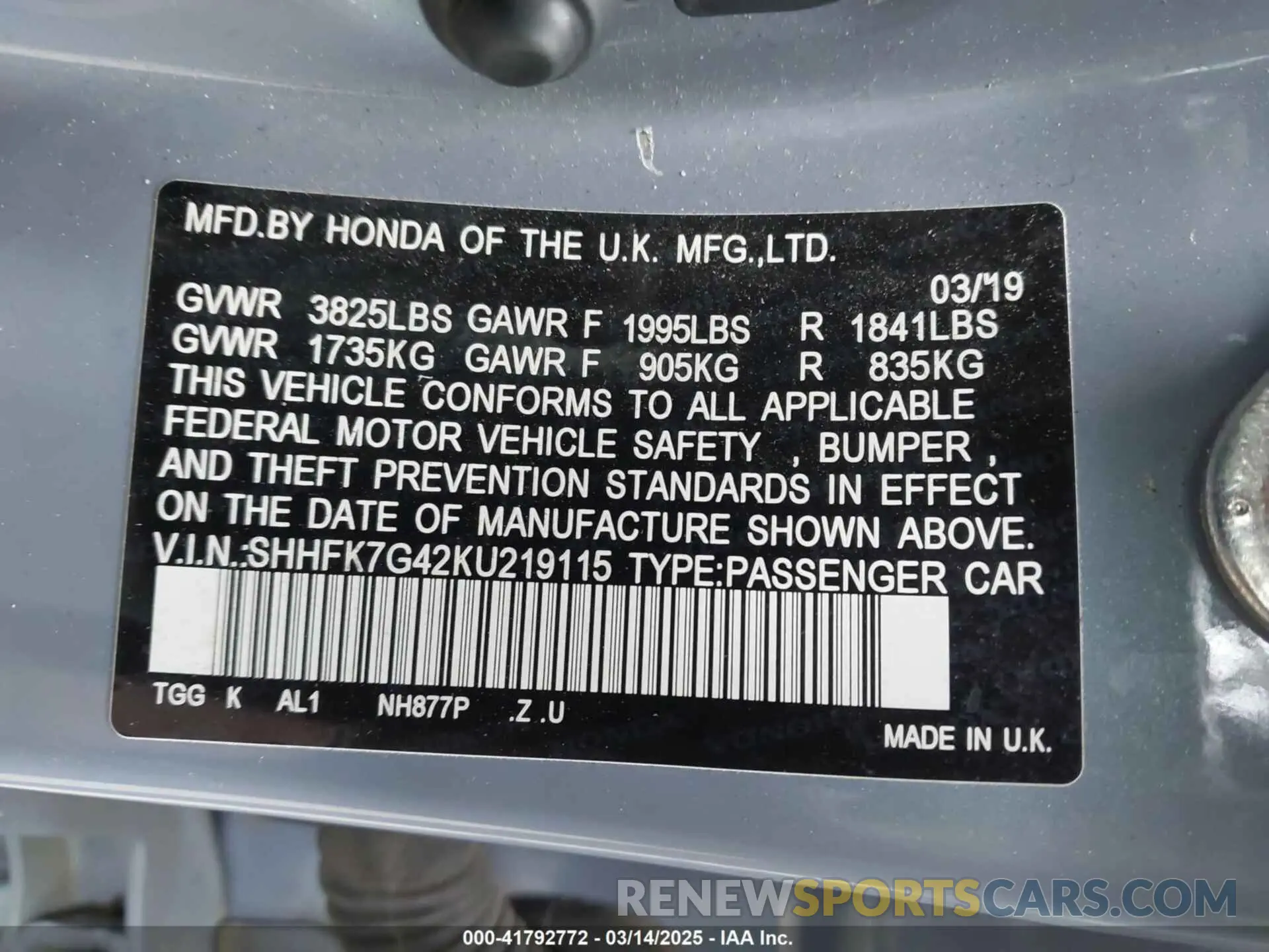 9 Photograph of a damaged car SHHFK7G42KU219115 HONDA CIVIC 2019