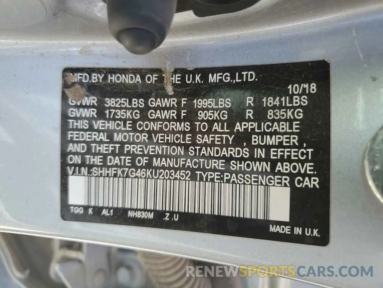 12 Photograph of a damaged car SHHFK7G46KU203452 HONDA CIVIC 2019