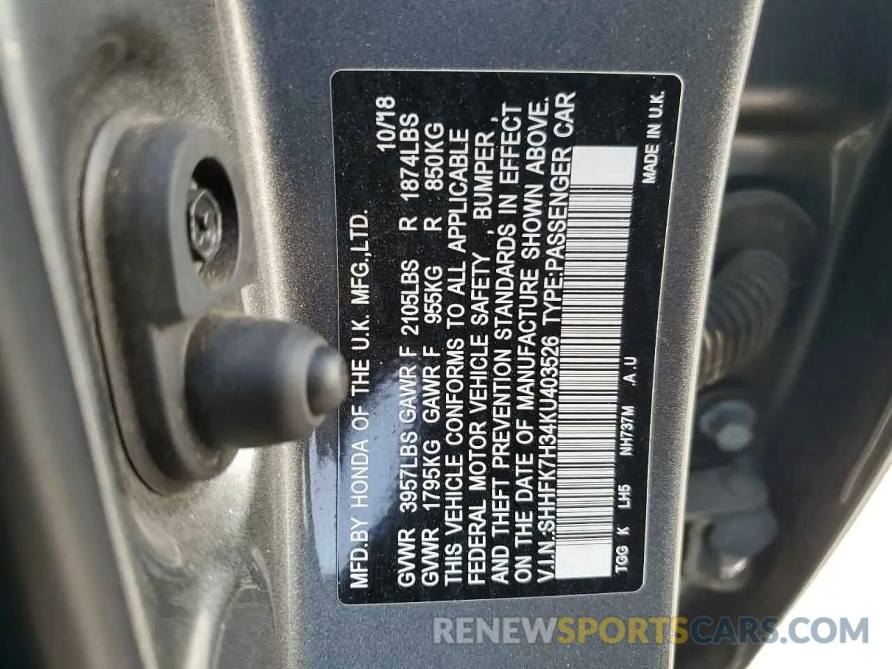 13 Photograph of a damaged car SHHFK7H34KU403526 HONDA CIVIC 2019