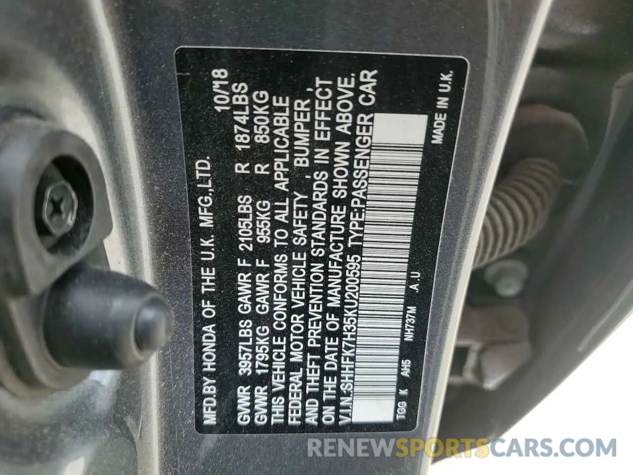 13 Photograph of a damaged car SHHFK7H35KU200595 HONDA CIVIC 2019