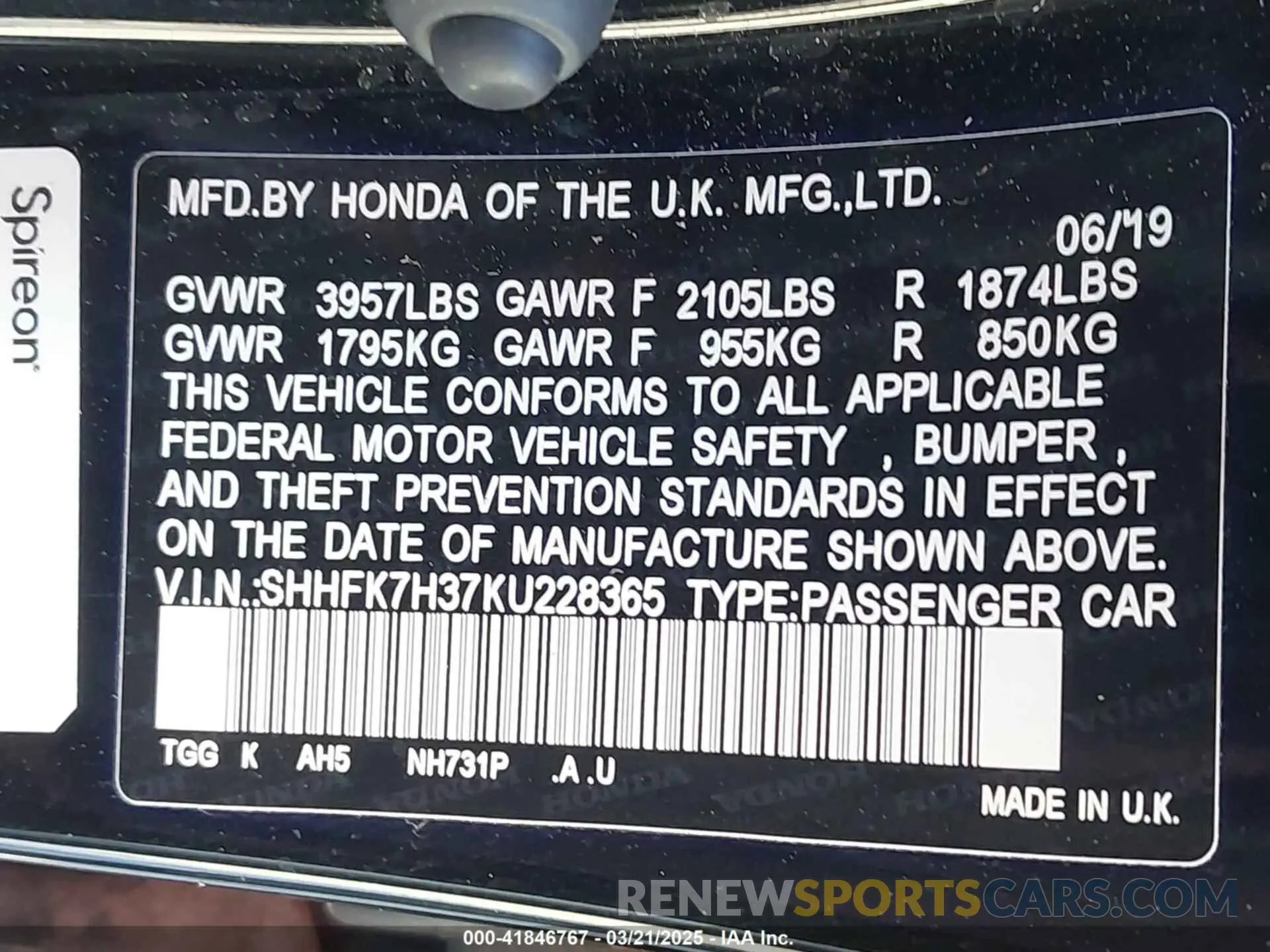 9 Photograph of a damaged car SHHFK7H37KU228365 HONDA CIVIC 2019