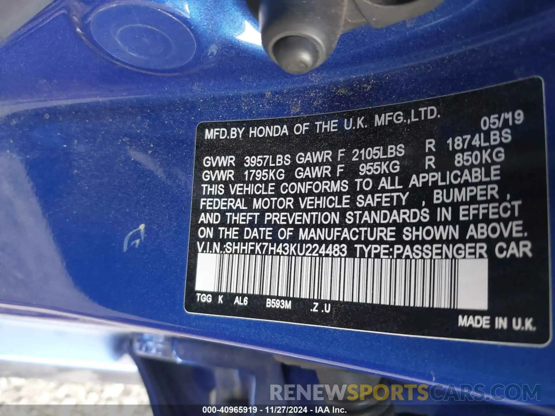 9 Photograph of a damaged car SHHFK7H43KU224483 HONDA CIVIC 2019