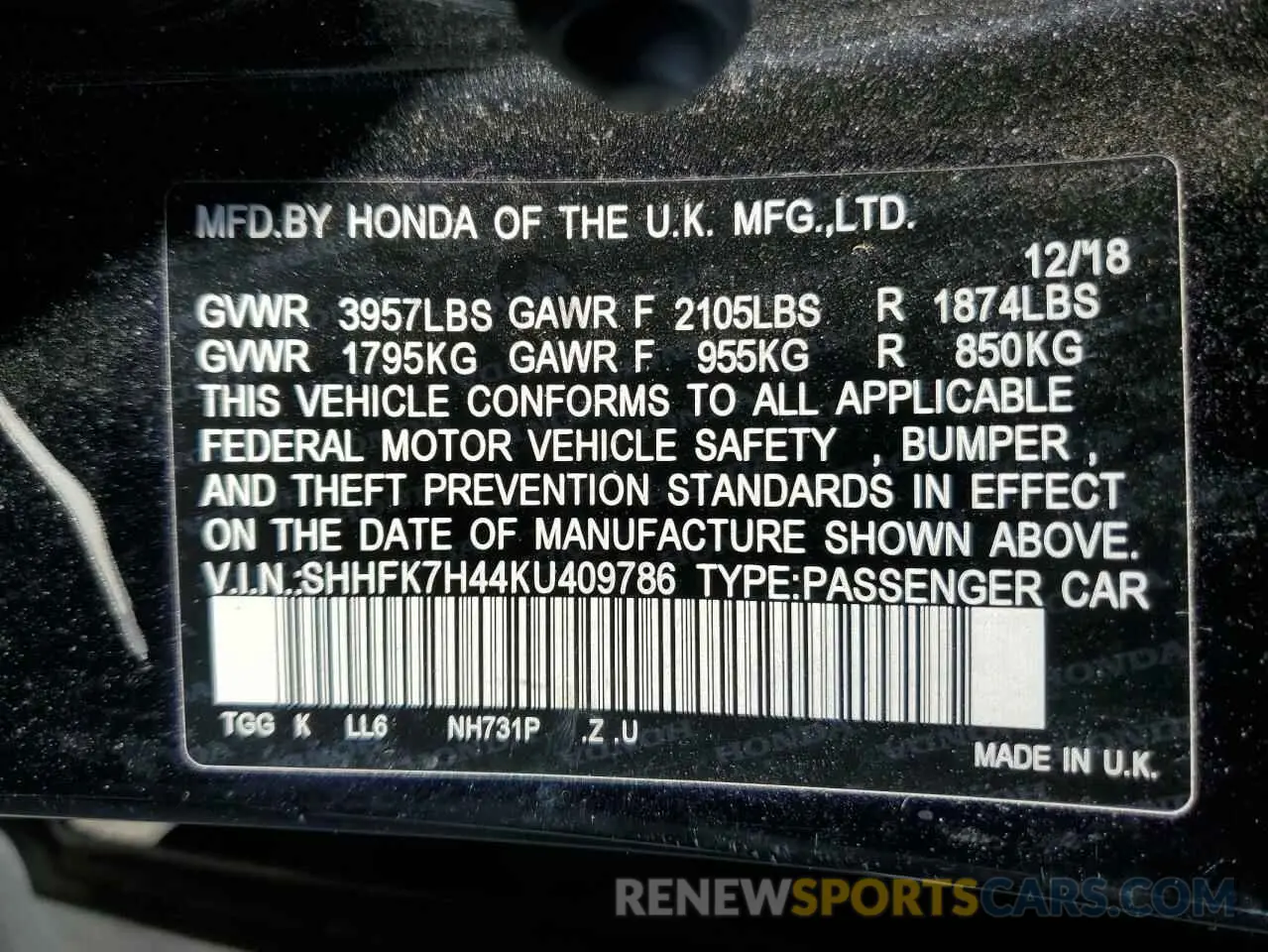 12 Photograph of a damaged car SHHFK7H44KU409786 HONDA CIVIC 2019