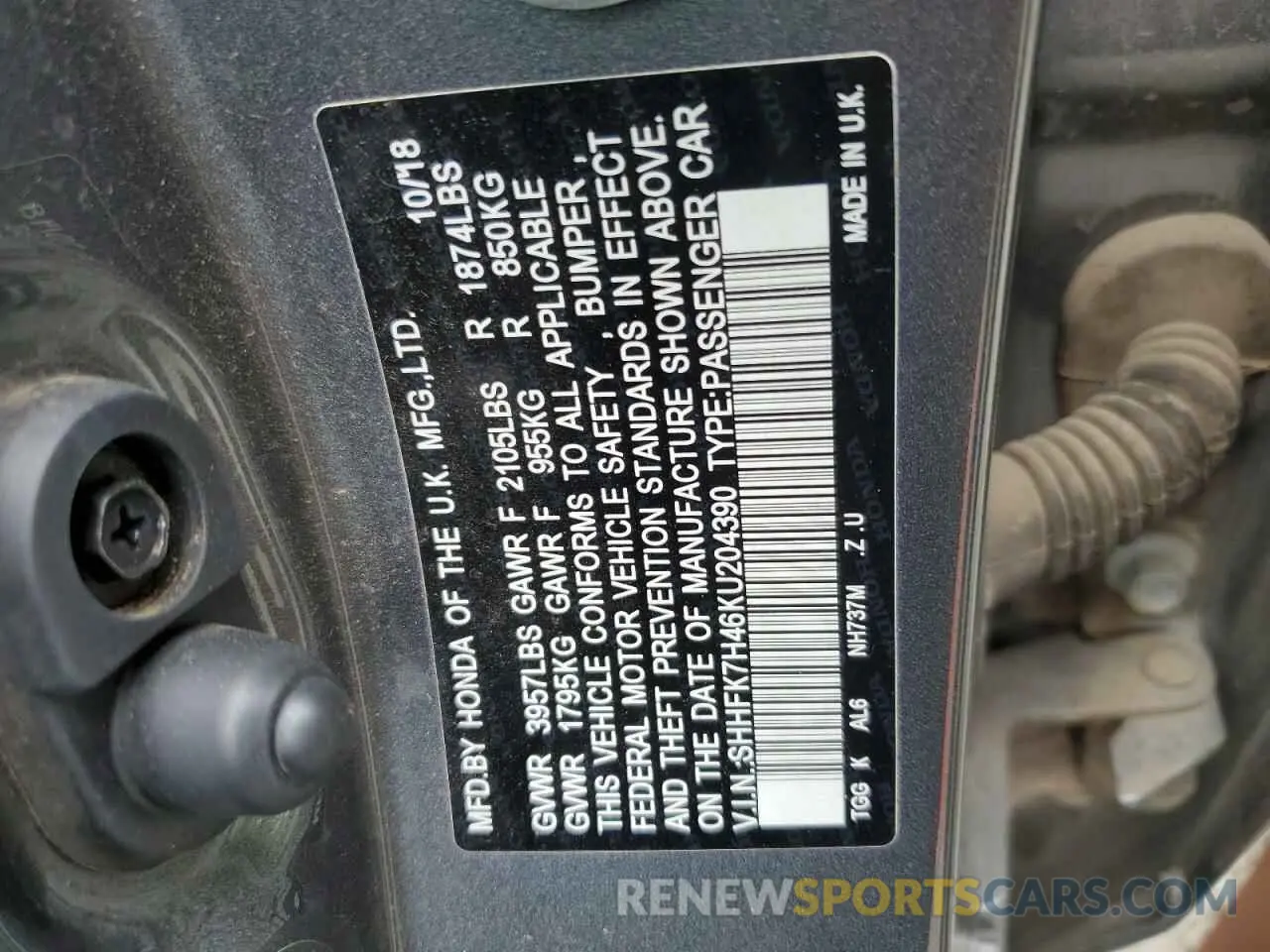 14 Photograph of a damaged car SHHFK7H46KU204390 HONDA CIVIC 2019