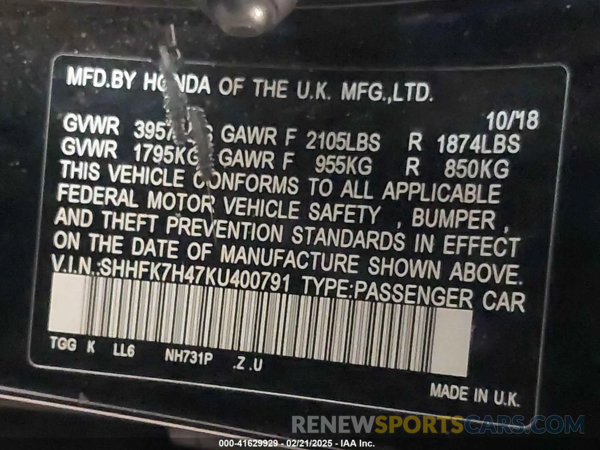 9 Photograph of a damaged car SHHFK7H47KU400791 HONDA CIVIC 2019
