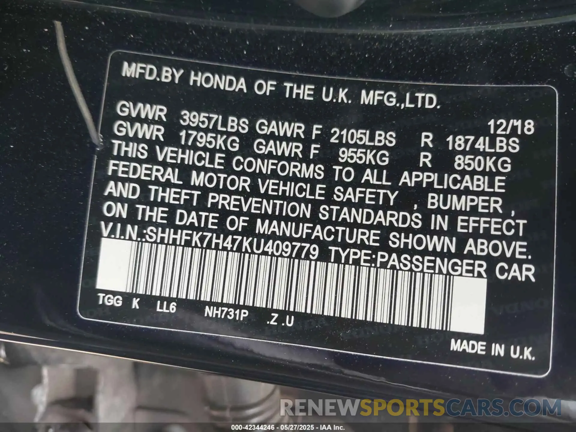 9 Photograph of a damaged car SHHFK7H47KU409779 HONDA CIVIC 2019