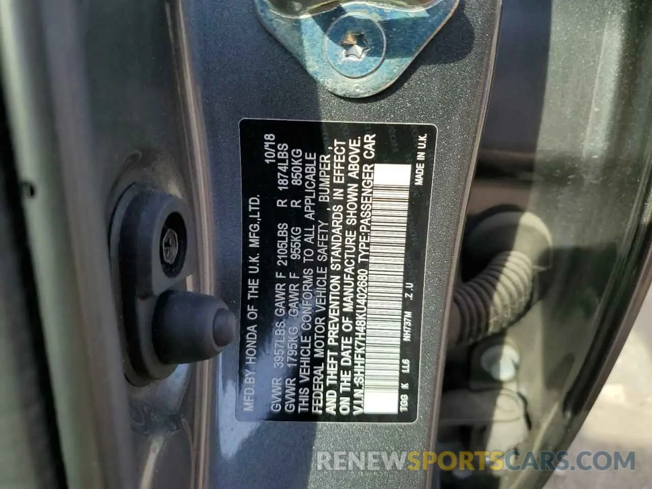 13 Photograph of a damaged car SHHFK7H48KU402680 HONDA CIVIC 2019