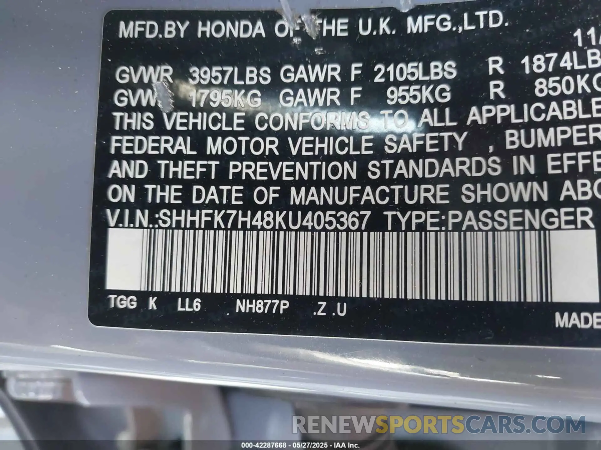 9 Photograph of a damaged car SHHFK7H48KU405367 HONDA CIVIC 2019