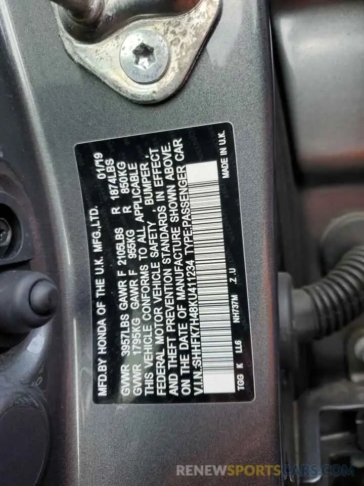 12 Photograph of a damaged car SHHFK7H48KU411234 HONDA CIVIC 2019