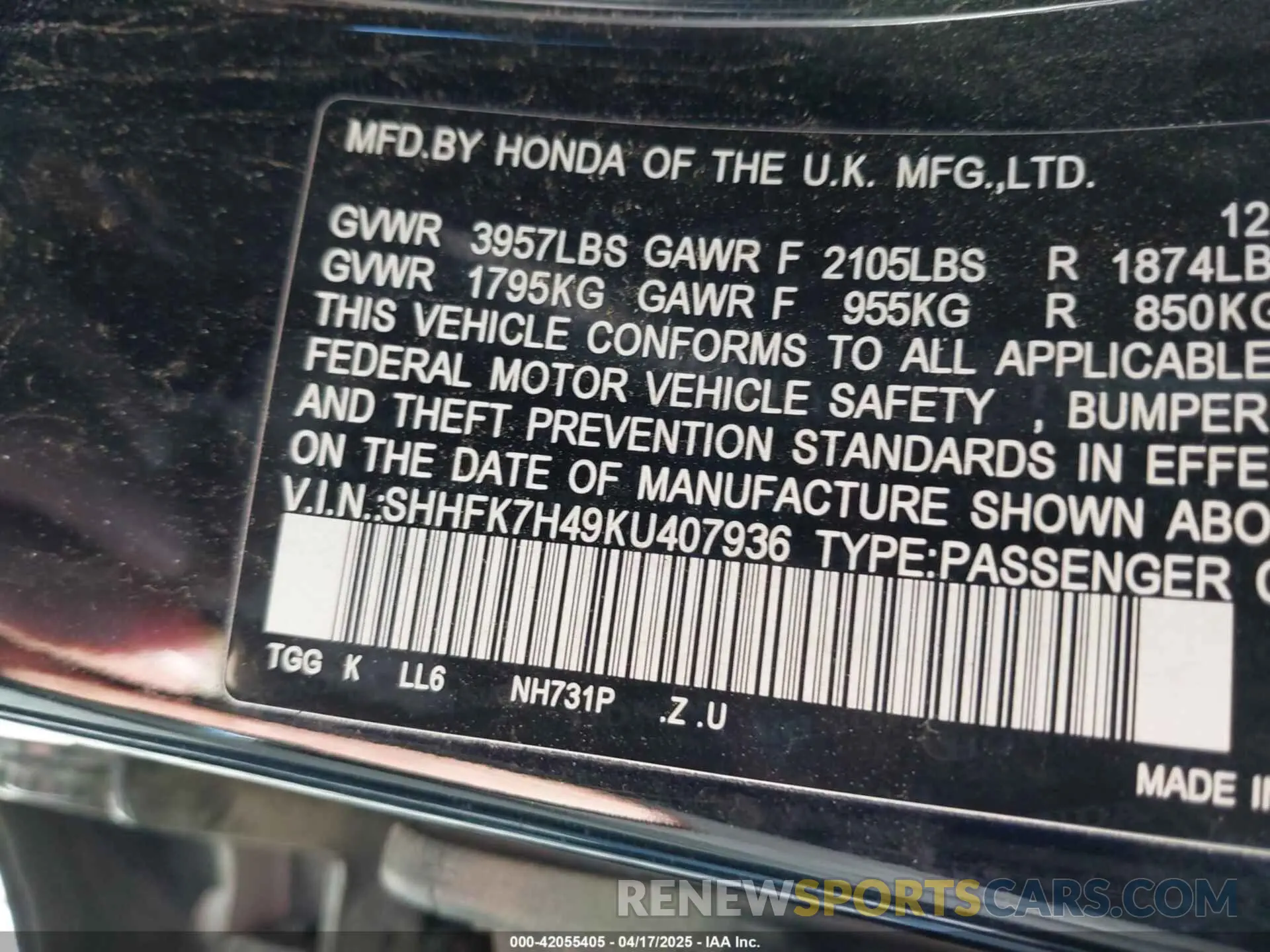 9 Photograph of a damaged car SHHFK7H49KU407936 HONDA CIVIC 2019
