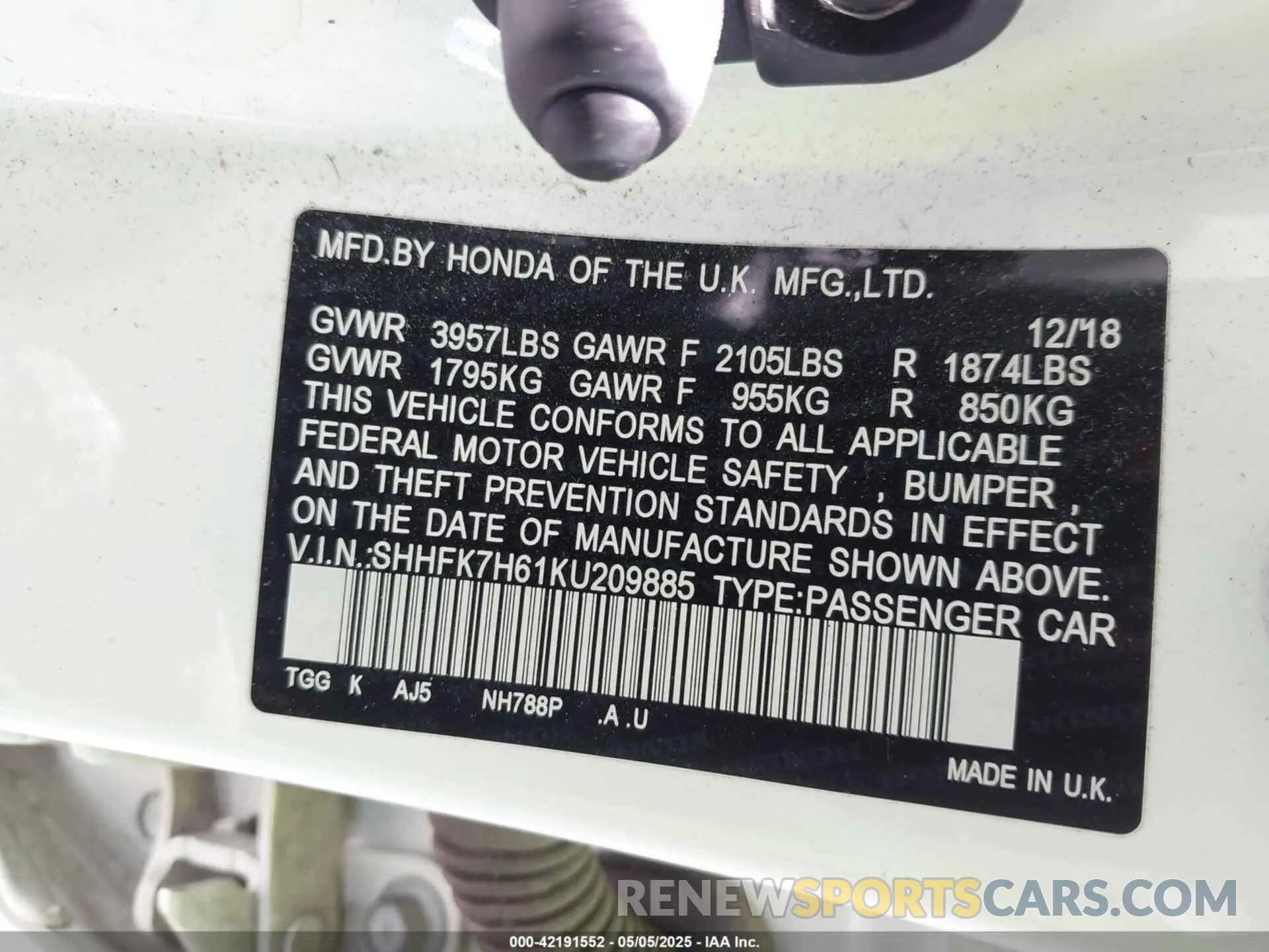 9 Photograph of a damaged car SHHFK7H61KU209885 HONDA CIVIC 2019