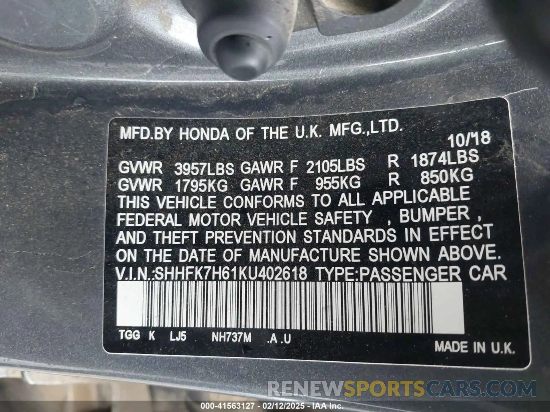 9 Photograph of a damaged car SHHFK7H61KU402618 HONDA CIVIC 2019