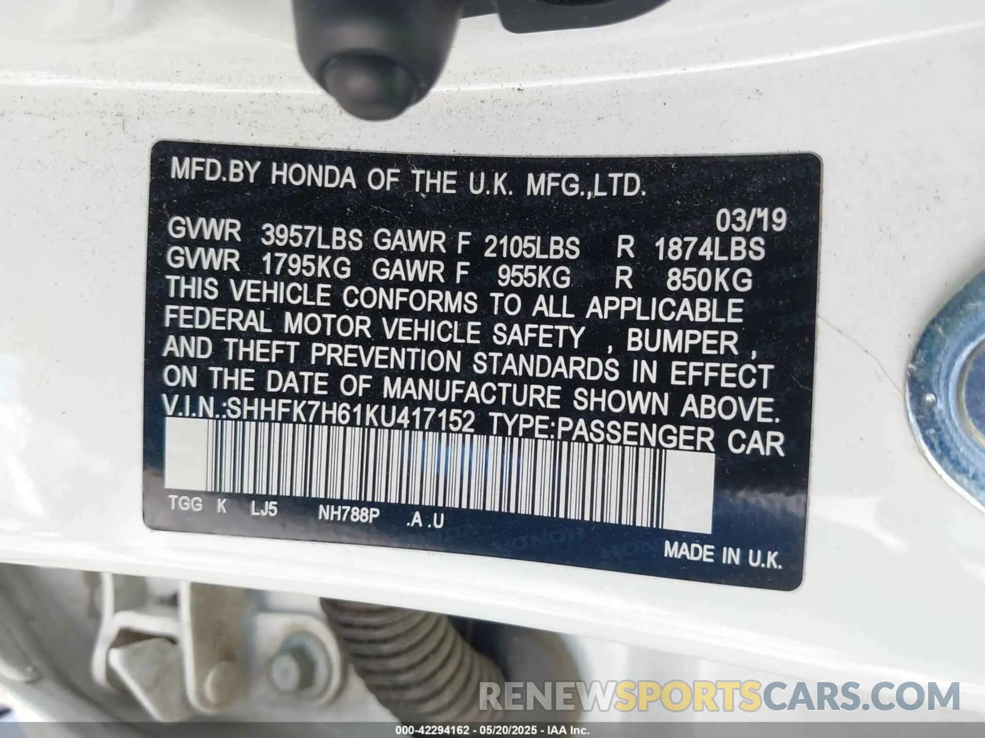 9 Photograph of a damaged car SHHFK7H61KU417152 HONDA CIVIC 2019