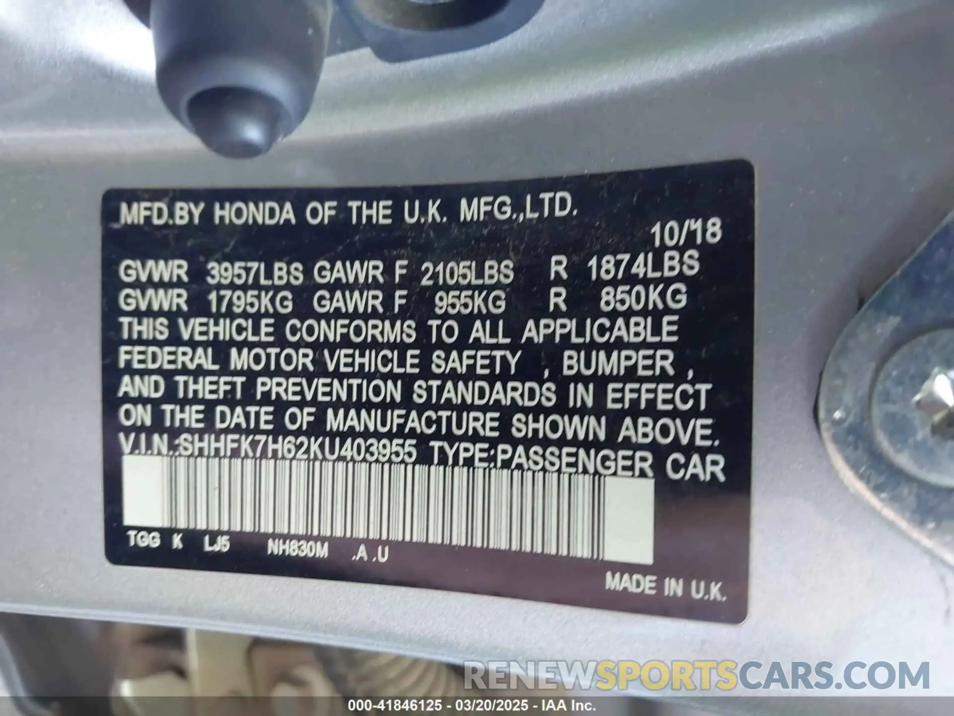9 Photograph of a damaged car SHHFK7H62KU403955 HONDA CIVIC 2019