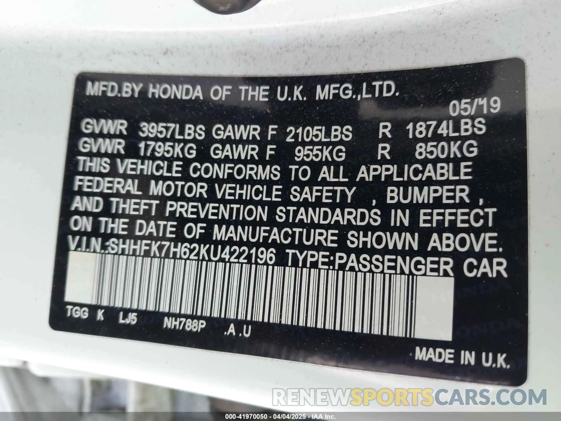 9 Photograph of a damaged car SHHFK7H62KU422196 HONDA CIVIC 2019