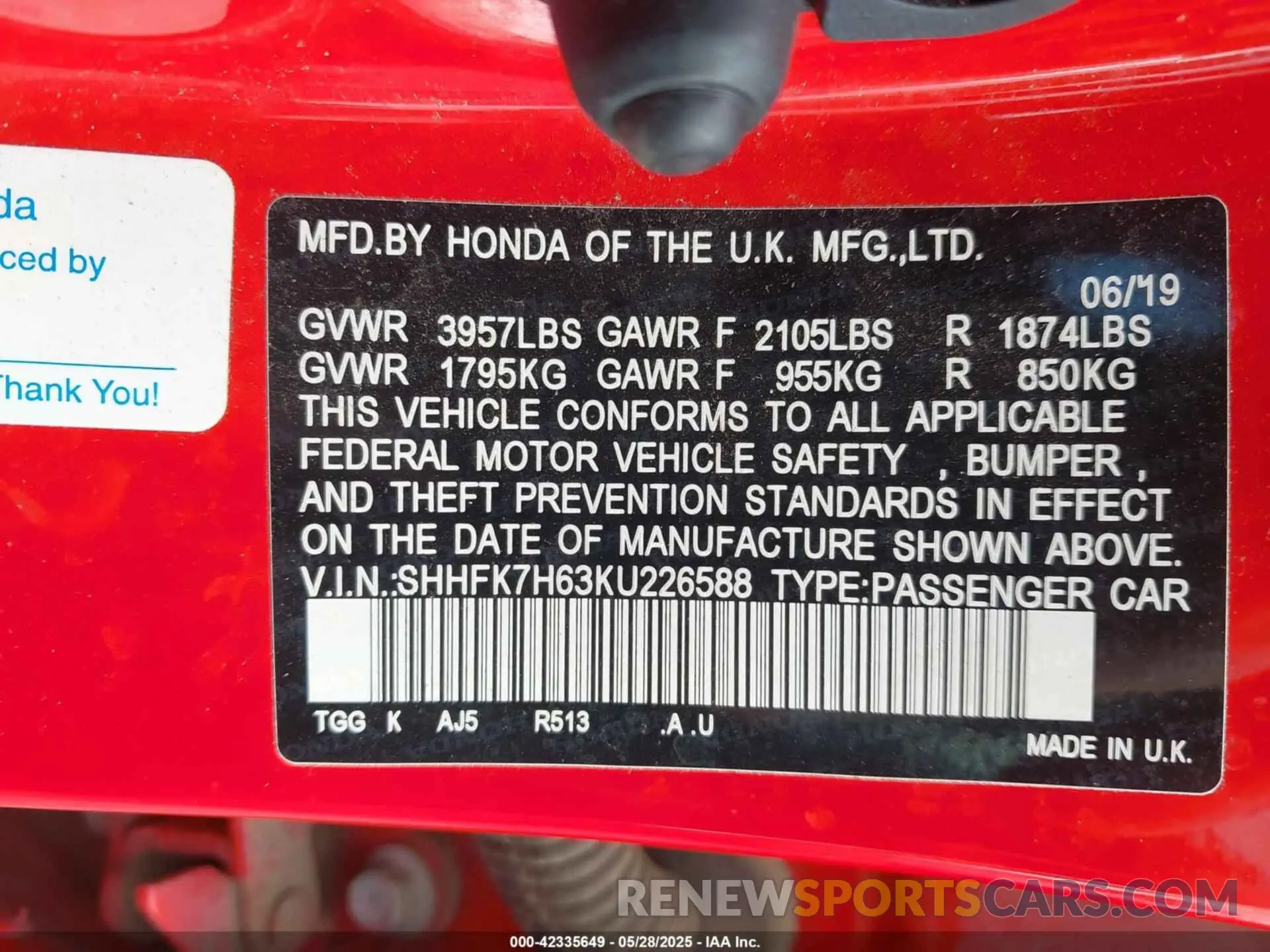 9 Photograph of a damaged car SHHFK7H63KU226588 HONDA CIVIC 2019
