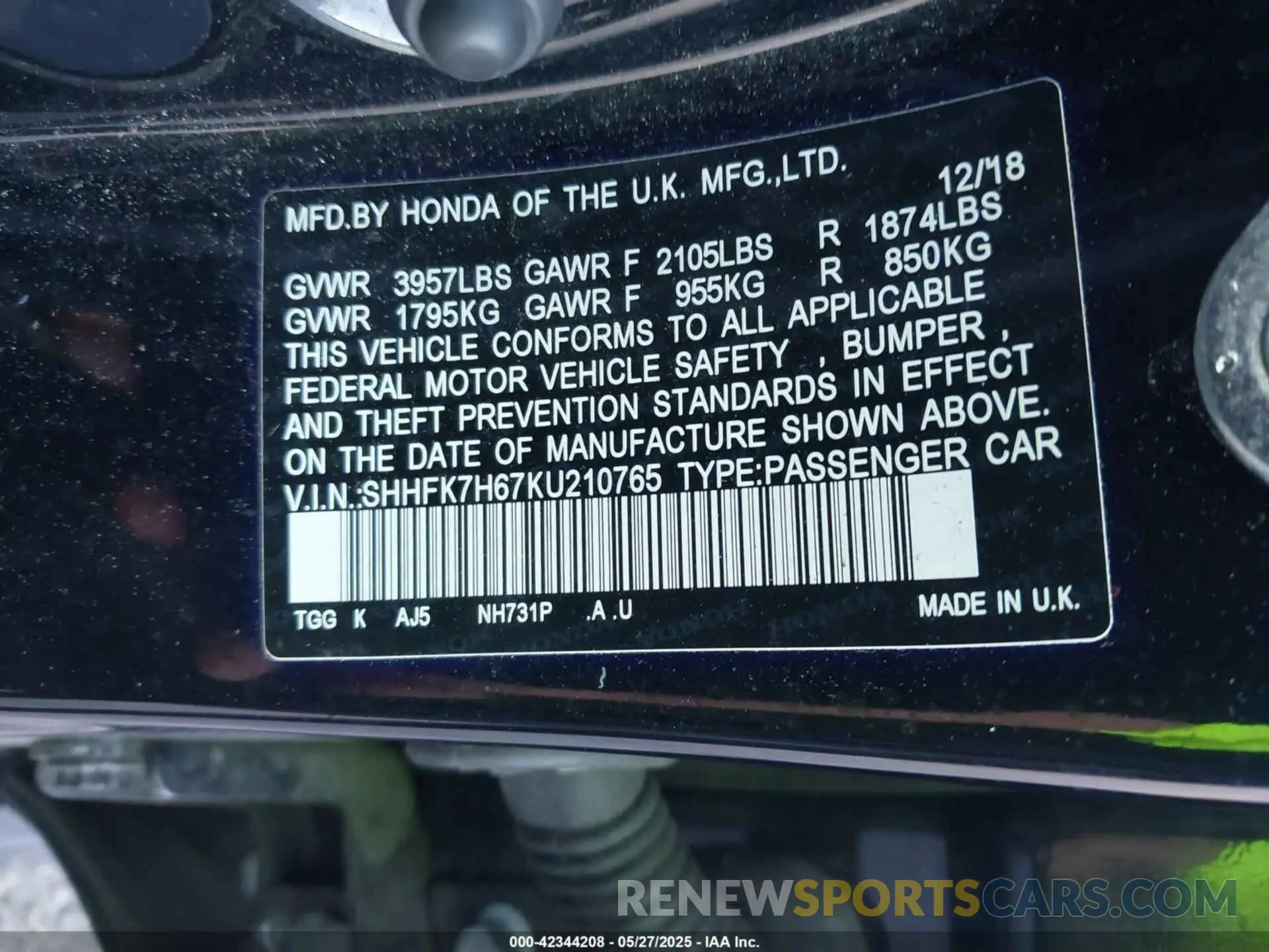 9 Photograph of a damaged car SHHFK7H67KU210765 HONDA CIVIC 2019