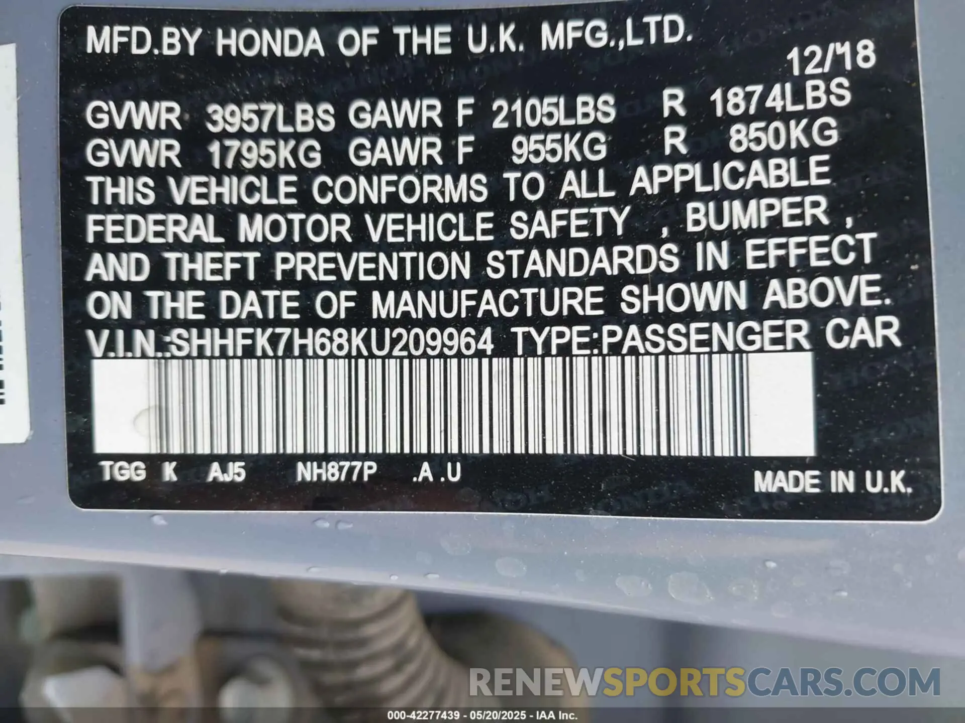 9 Photograph of a damaged car SHHFK7H68KU209964 HONDA CIVIC 2019