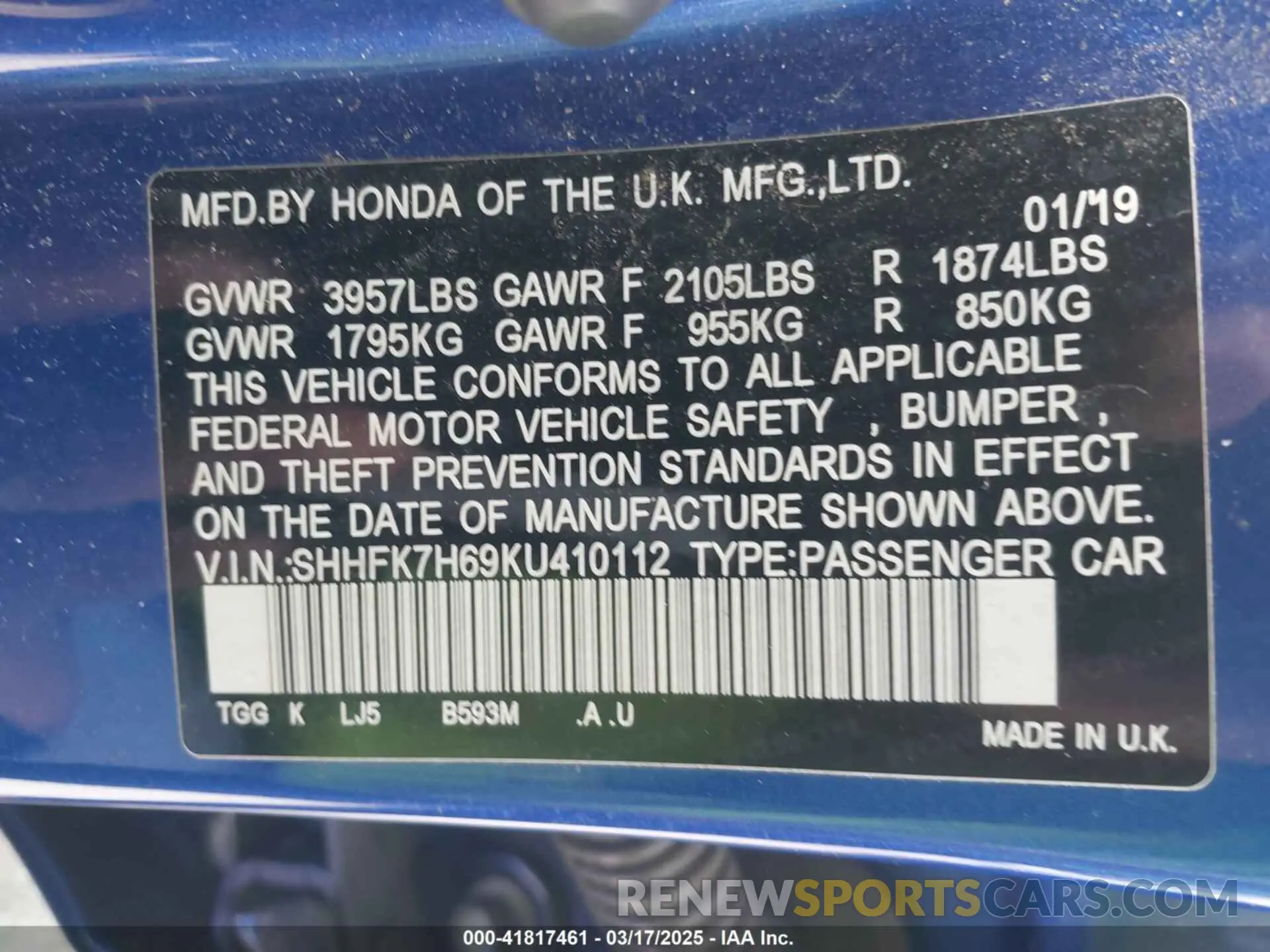 9 Photograph of a damaged car SHHFK7H69KU410112 HONDA CIVIC 2019