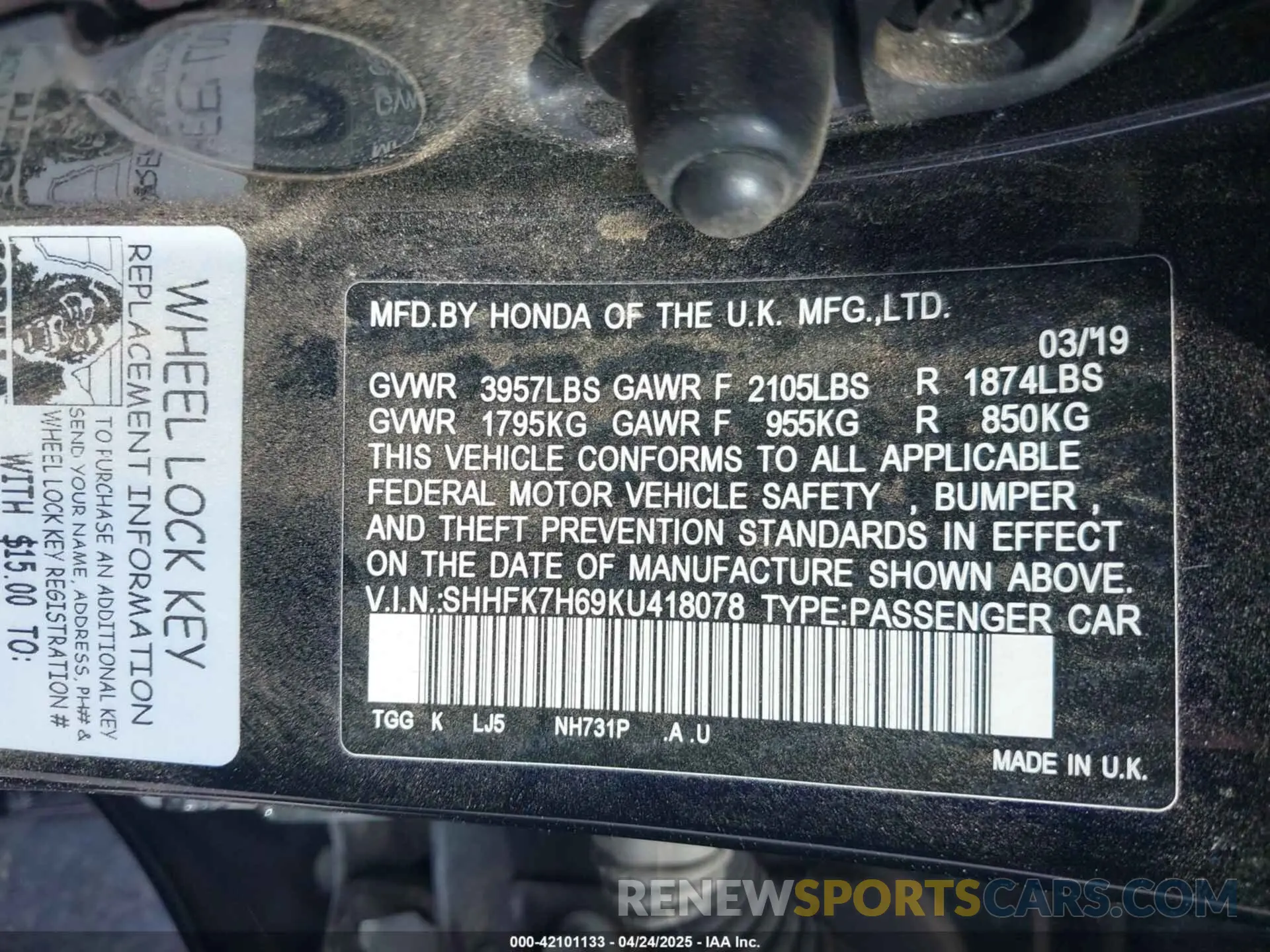 9 Photograph of a damaged car SHHFK7H69KU418078 HONDA CIVIC 2019