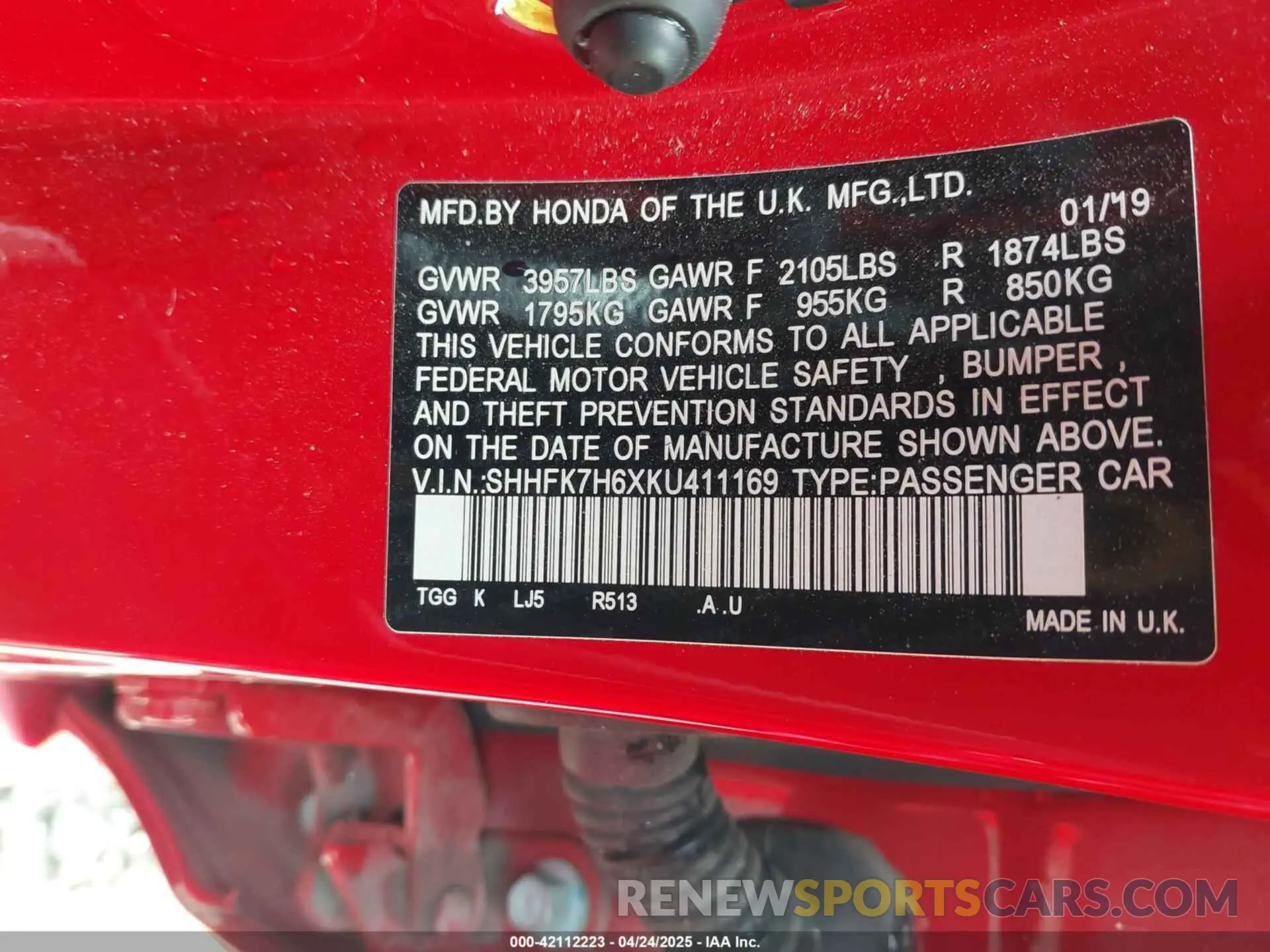 9 Photograph of a damaged car SHHFK7H6XKU411169 HONDA CIVIC 2019