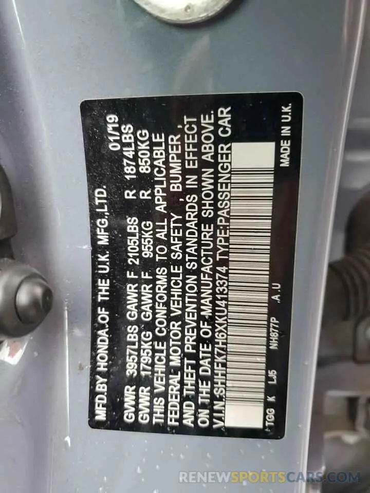 14 Photograph of a damaged car SHHFK7H6XKU413374 HONDA CIVIC 2019