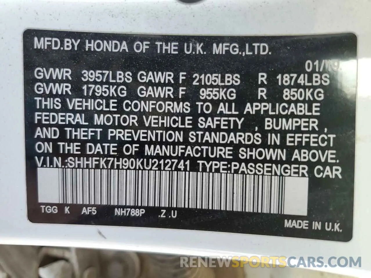 14 Photograph of a damaged car SHHFK7H90KU212741 HONDA CIVIC 2019
