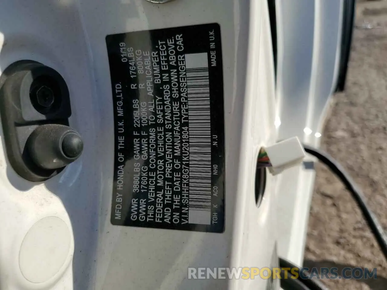 12 Photograph of a damaged car SHHFK8G71KU201804 HONDA CIVIC 2019
