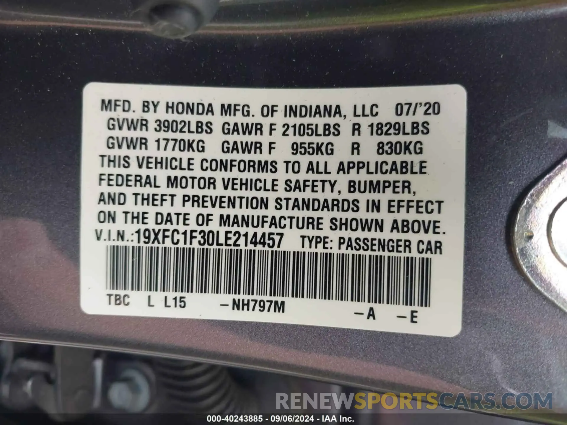 9 Photograph of a damaged car 19XFC1F30LE214457 HONDA CIVIC 2020